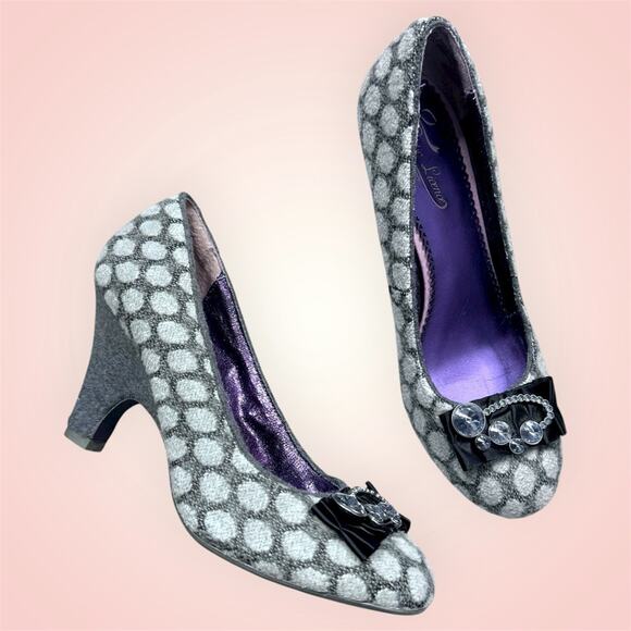 Poetic License Polka Dot Rhinestone Bow Heels Pumps Size 39 8.5 US Y2K Coquette - Picture 1 of 6